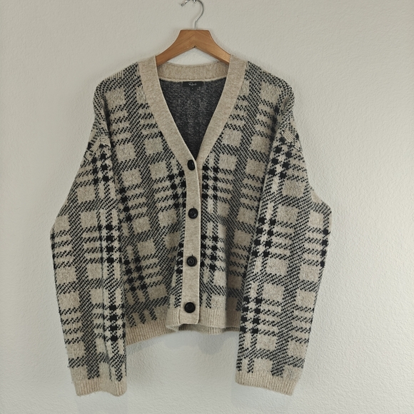 Rails Reese Black Oatmeal Plaid Button Up V-neck Wool Blend Cartigan Size Small - Picture 2 of 15
